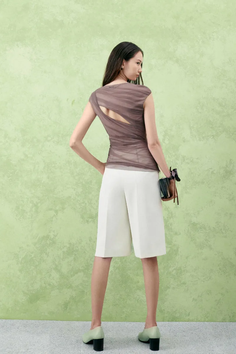 BALSAM BODYCON CAP SLEEVED TULLE TOP