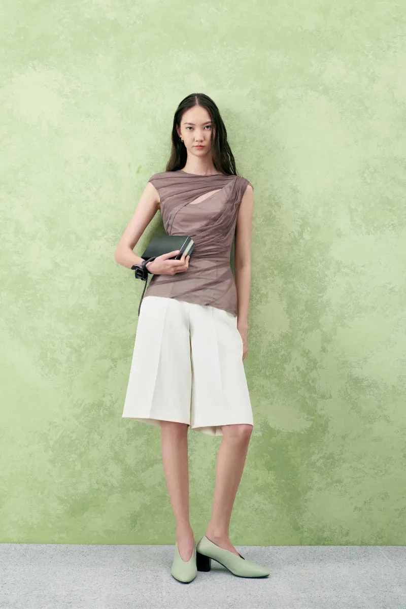 BALSAM BODYCON CAP SLEEVED TULLE TOP