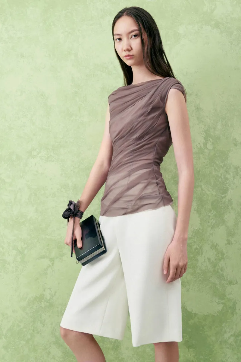 BALSAM BODYCON CAP SLEEVED TULLE TOP