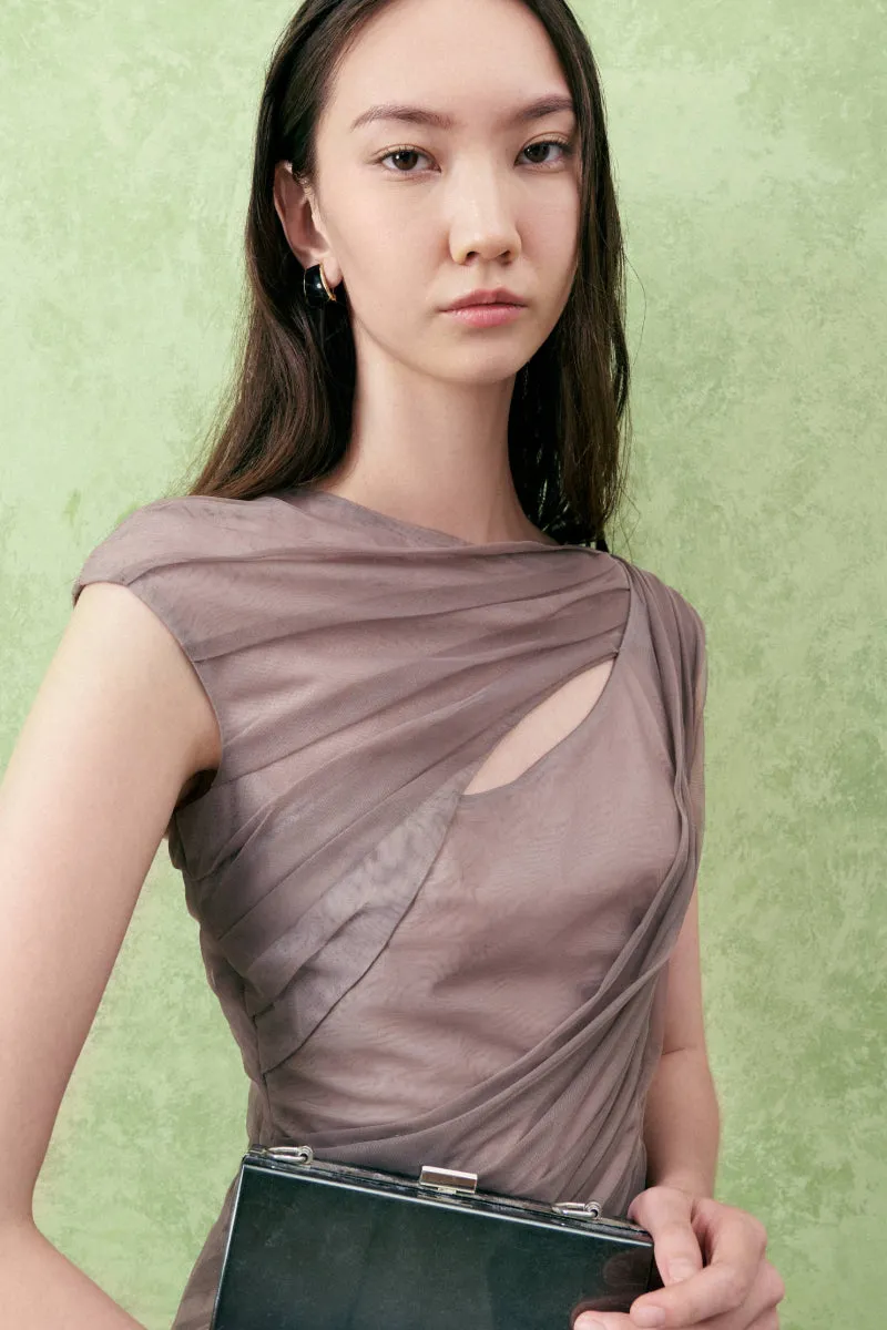BALSAM BODYCON CAP SLEEVED TULLE TOP