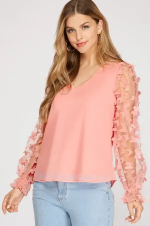 Butterfly Peach Mesh Blouse