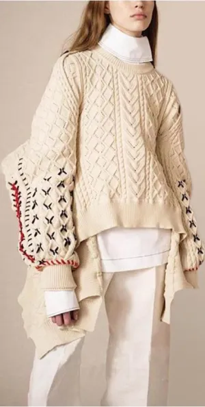 Cable Knit Cape-Sweater