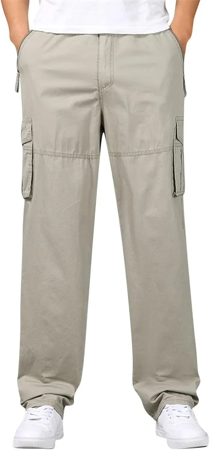 Cargo Pants for Men Relaxed Fit Elastic Running Athletic Sports Pants Casual Straight-Leg Trousers Mens Heavyweight