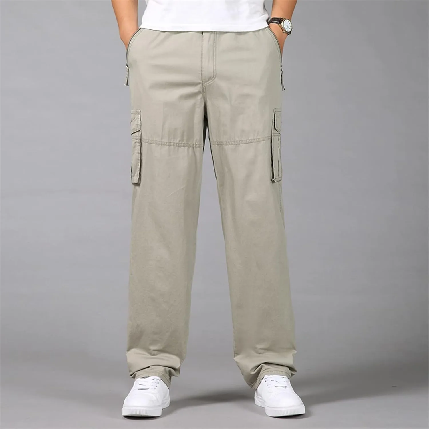 Cargo Pants for Men Relaxed Fit Elastic Running Athletic Sports Pants Casual Straight-Leg Trousers Mens Heavyweight