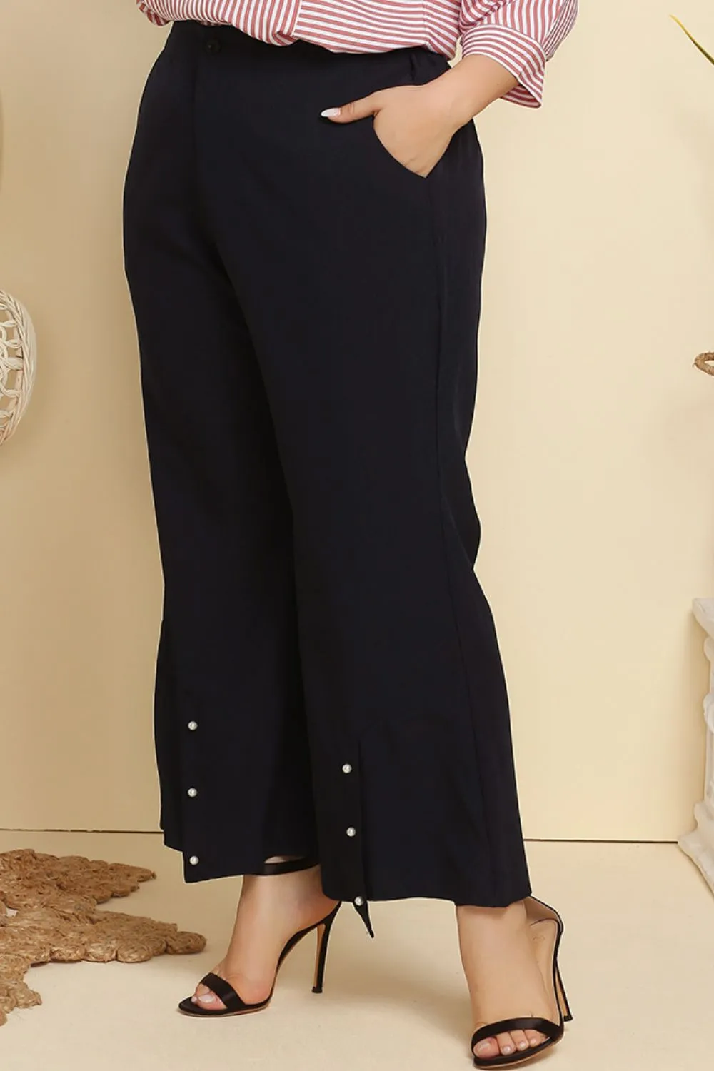 Curvy Girl Hem Detail Flare Pants