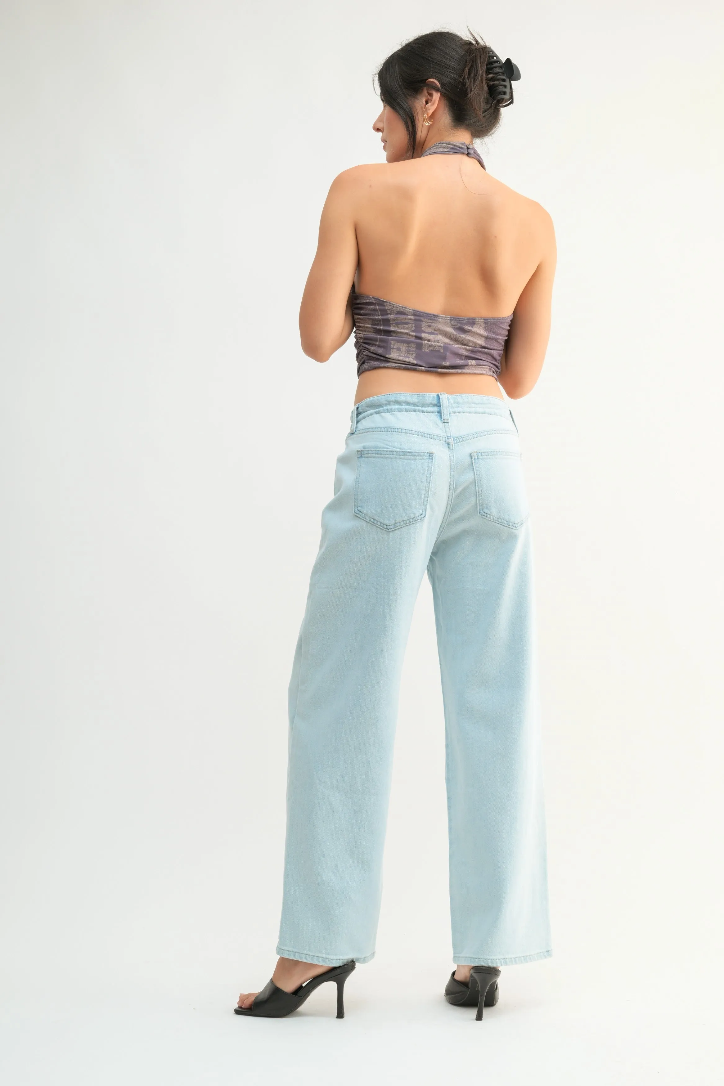 Drawstring Wide Leg Light Denim Jean