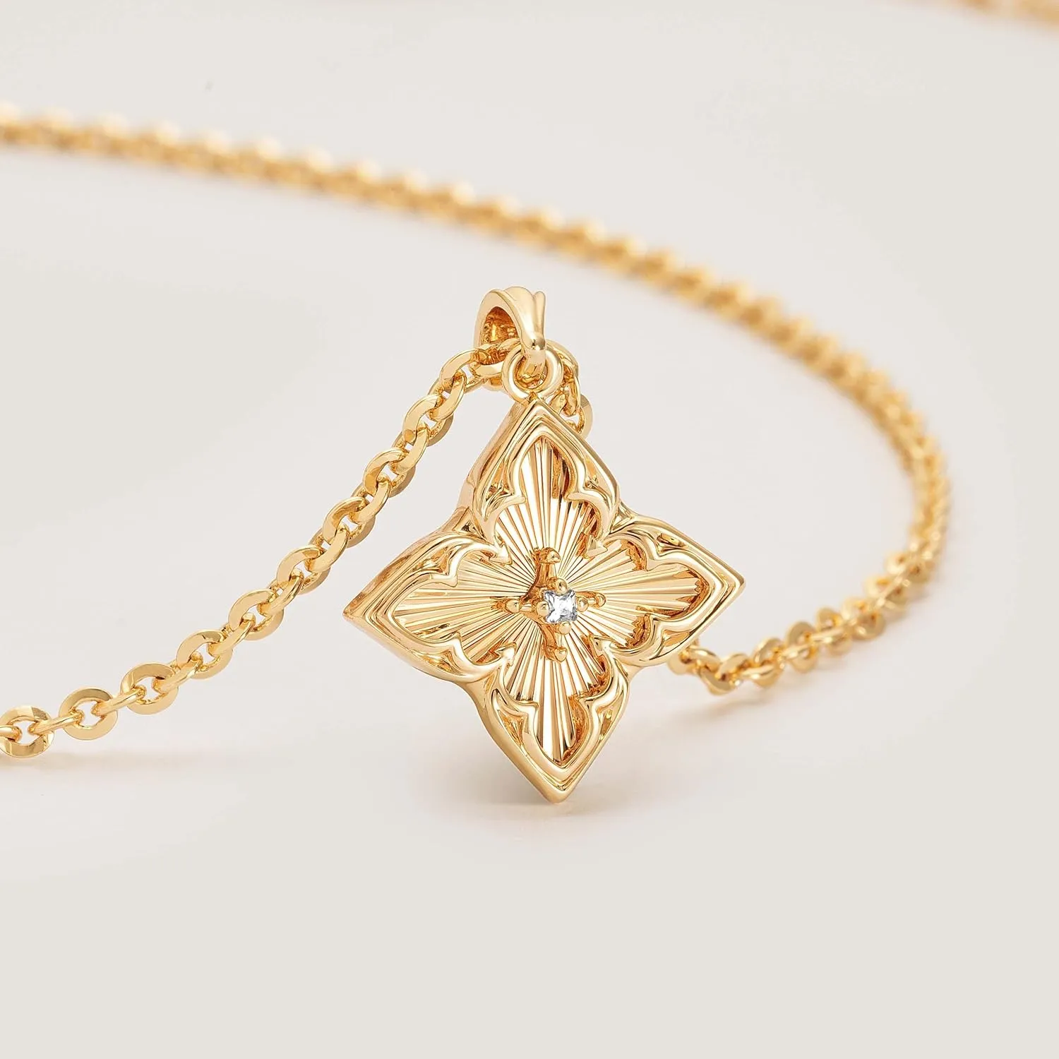Fettero Gold Clover Necklace for Women Dainty 14K Gold Plated CZ Pendant Necklace Adjustable Chain Choker Charm Colorful Clover Pendant Lucky Necklaces for Women Jewelry