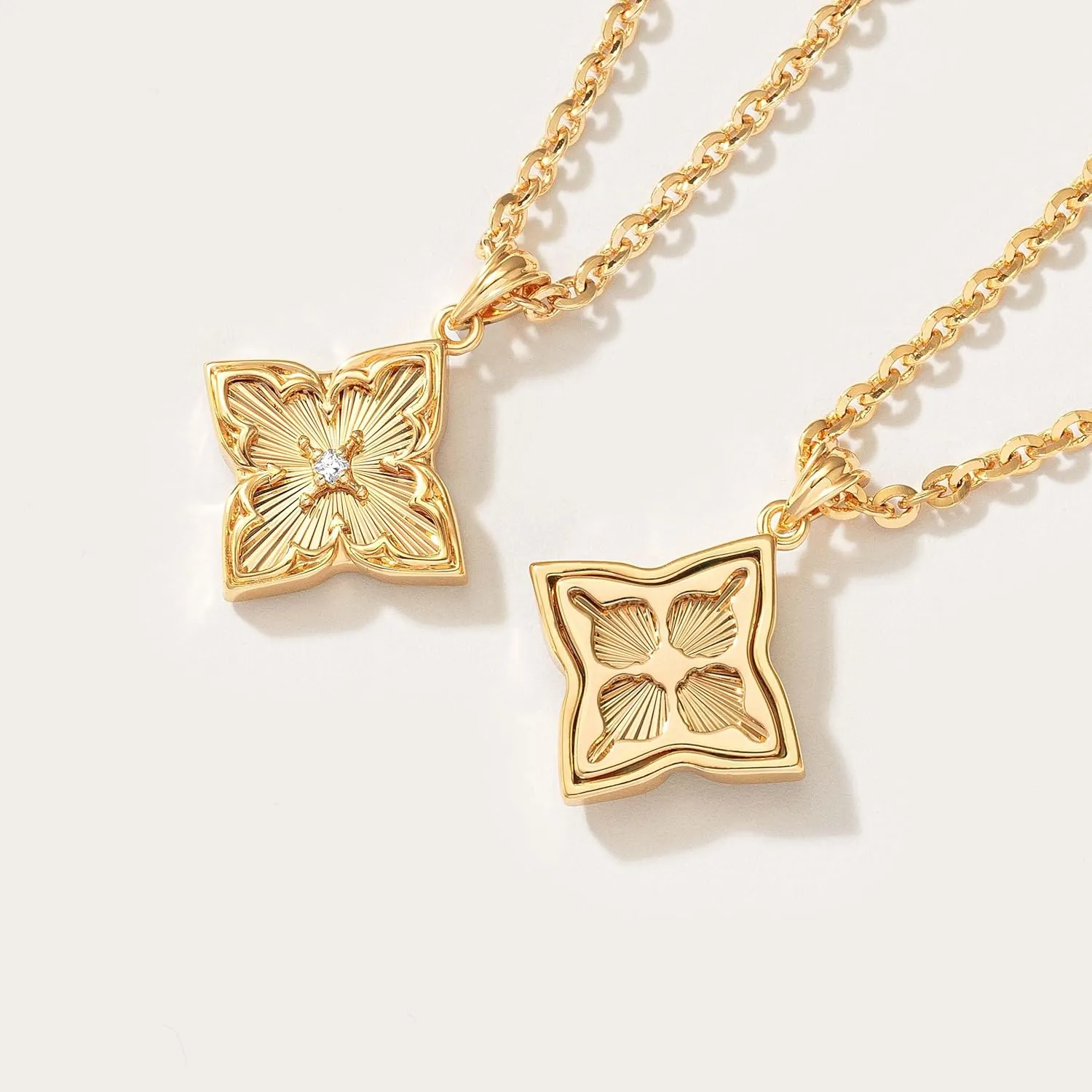 Fettero Gold Clover Necklace for Women Dainty 14K Gold Plated CZ Pendant Necklace Adjustable Chain Choker Charm Colorful Clover Pendant Lucky Necklaces for Women Jewelry