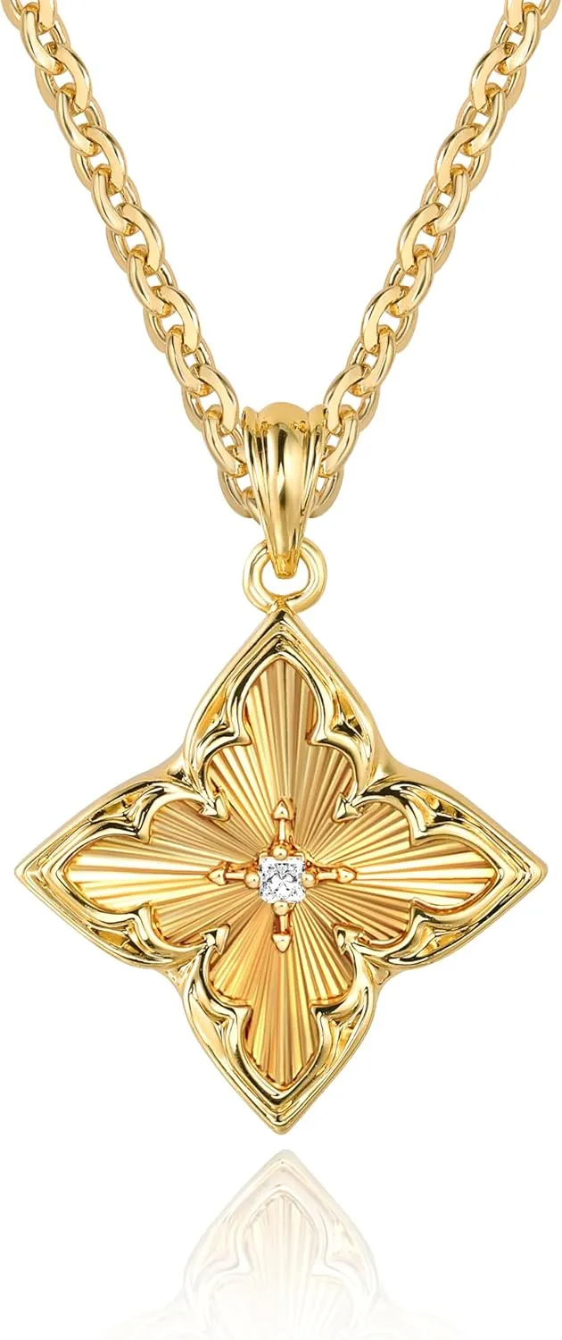 Fettero Gold Clover Necklace for Women Dainty 14K Gold Plated CZ Pendant Necklace Adjustable Chain Choker Charm Colorful Clover Pendant Lucky Necklaces for Women Jewelry