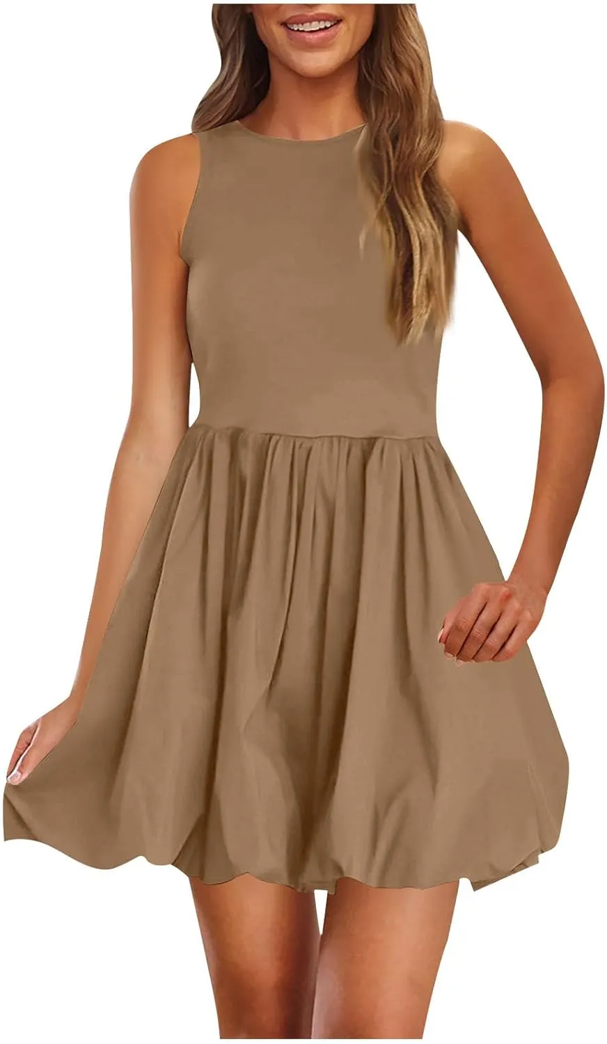 Finelylove Summer Dresses for Women 2025 Tube Strapless Mini Dress Off Shoulder Smocked A Line Ruffle Flowy Party Dresses