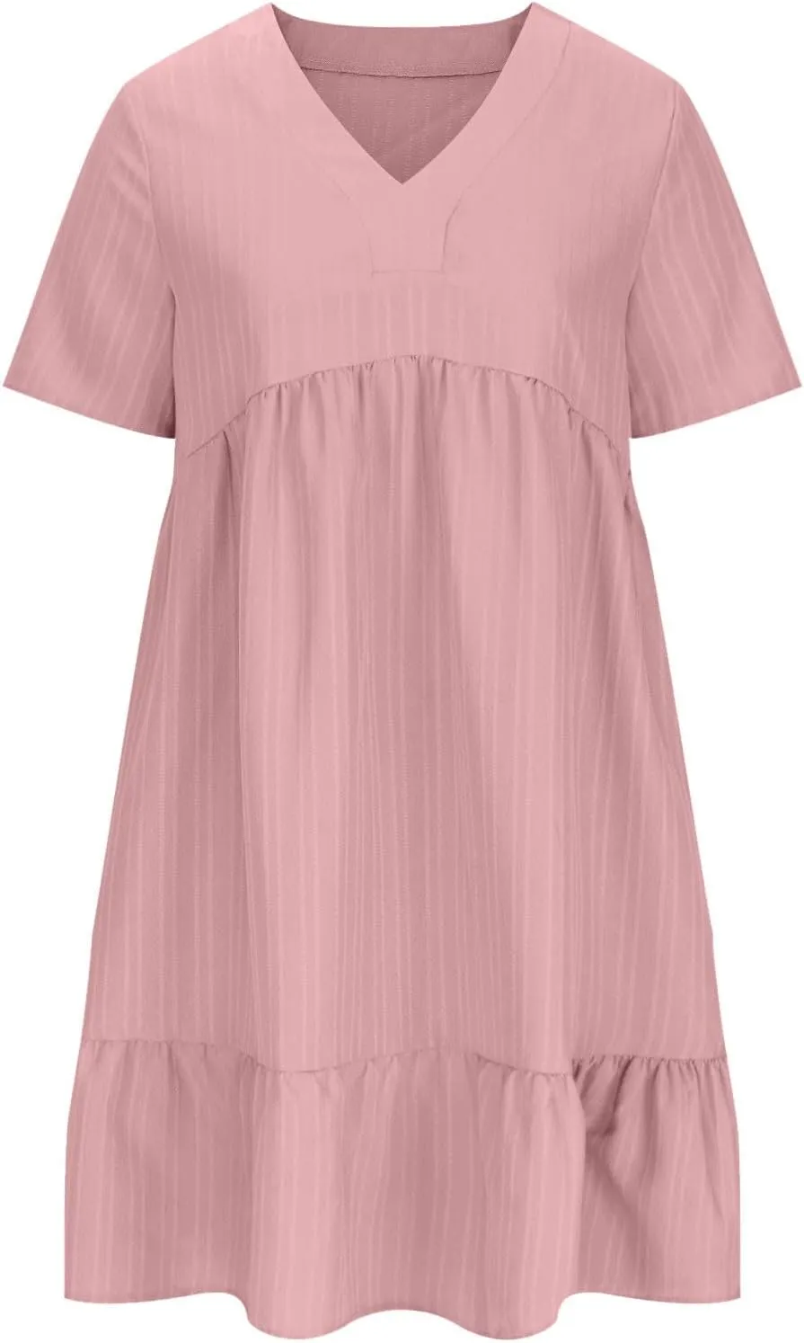 Finelylove Womens Summer Casual Mini Dress Short Sleeve V Neck A Line Sundress Ruffle Flowy Tiered Beach Vacation Dresses