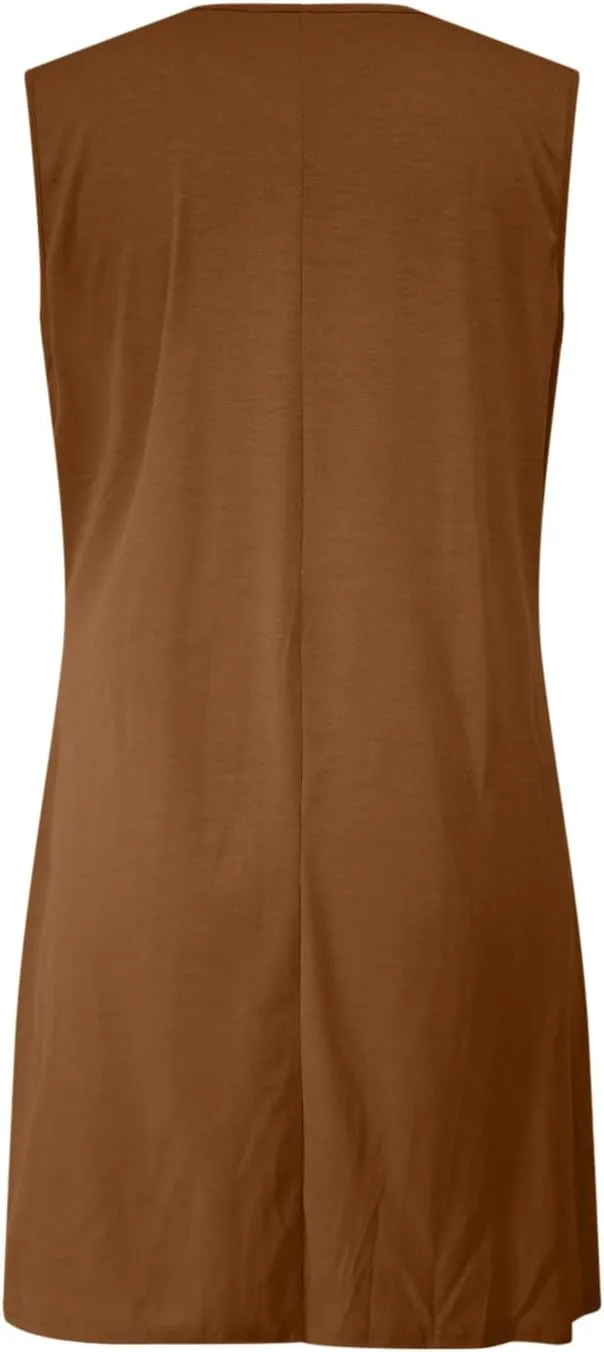 Finelylove Womens Summer Dresses Sleeveless Keyhole Ruched Sundresses Ruffle Flowy A Line Mini Beach Dress with Pockets