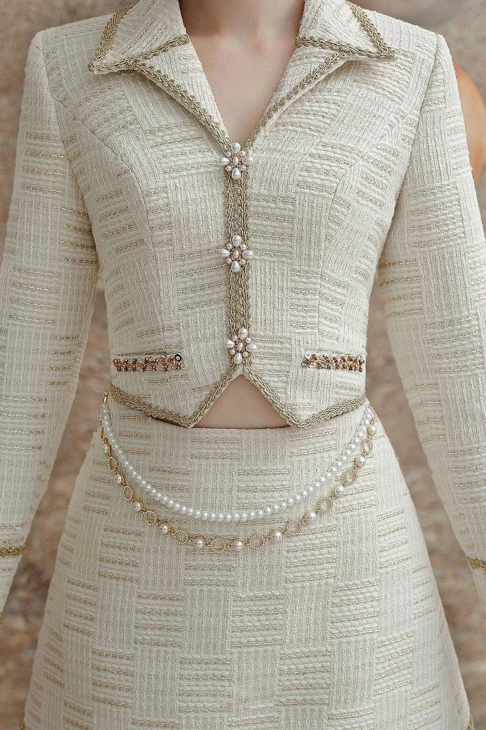 Gina Cropped V-Neck Tweed Top