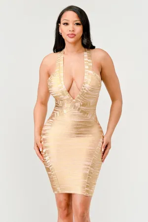 Gold Glamour Bandage  Gold Short Sexy Bodycon Dress