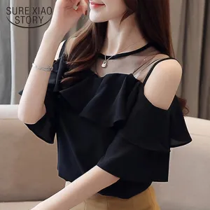 Graduation Gifts  womens tops and blouses Summer women blouses 2022 white blouse  short sleeve chiffon blouse women shirt off shoulder top 4206 50