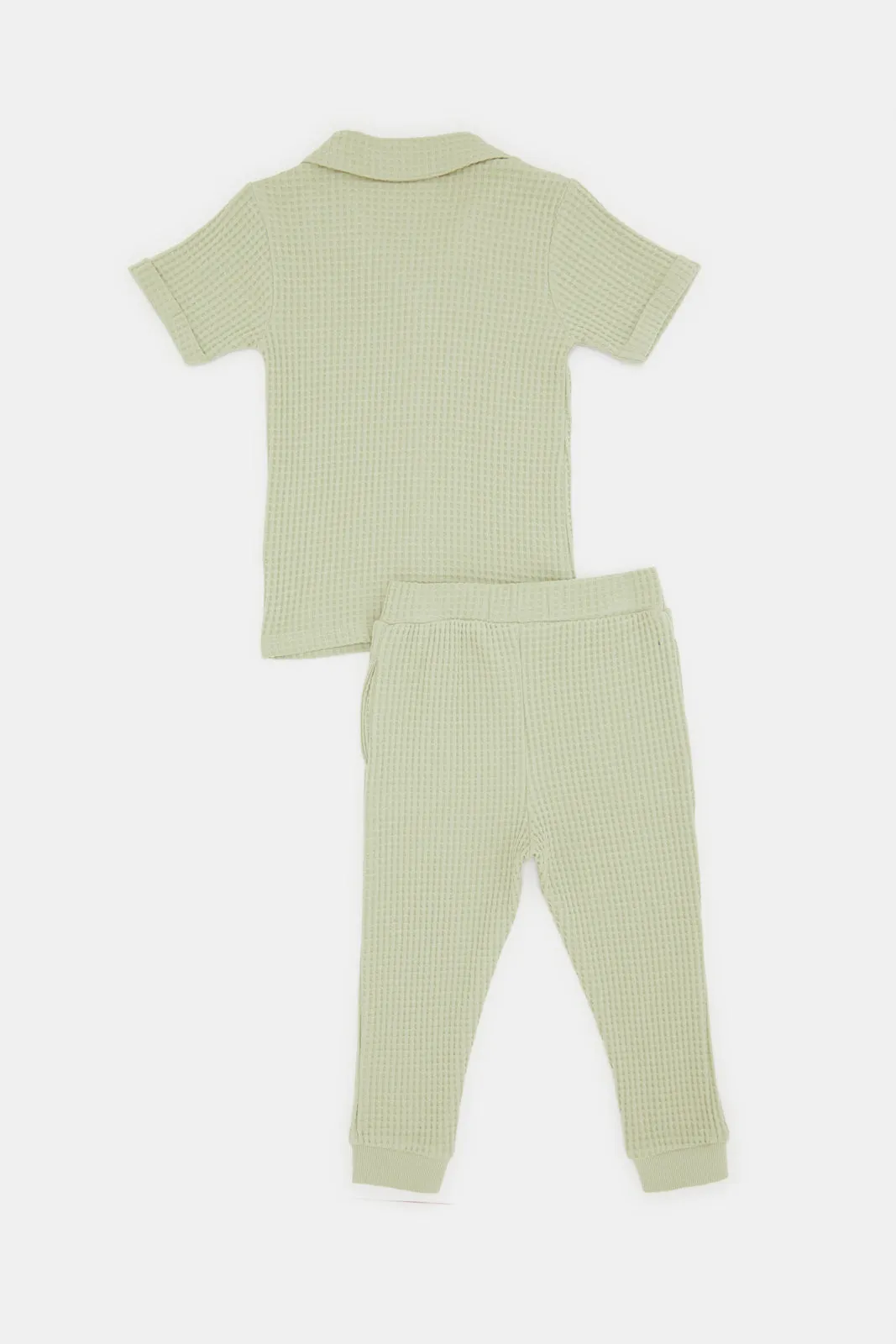 Infant Boys Green Waffle Shirt And Jogger Set (2 Piece)
