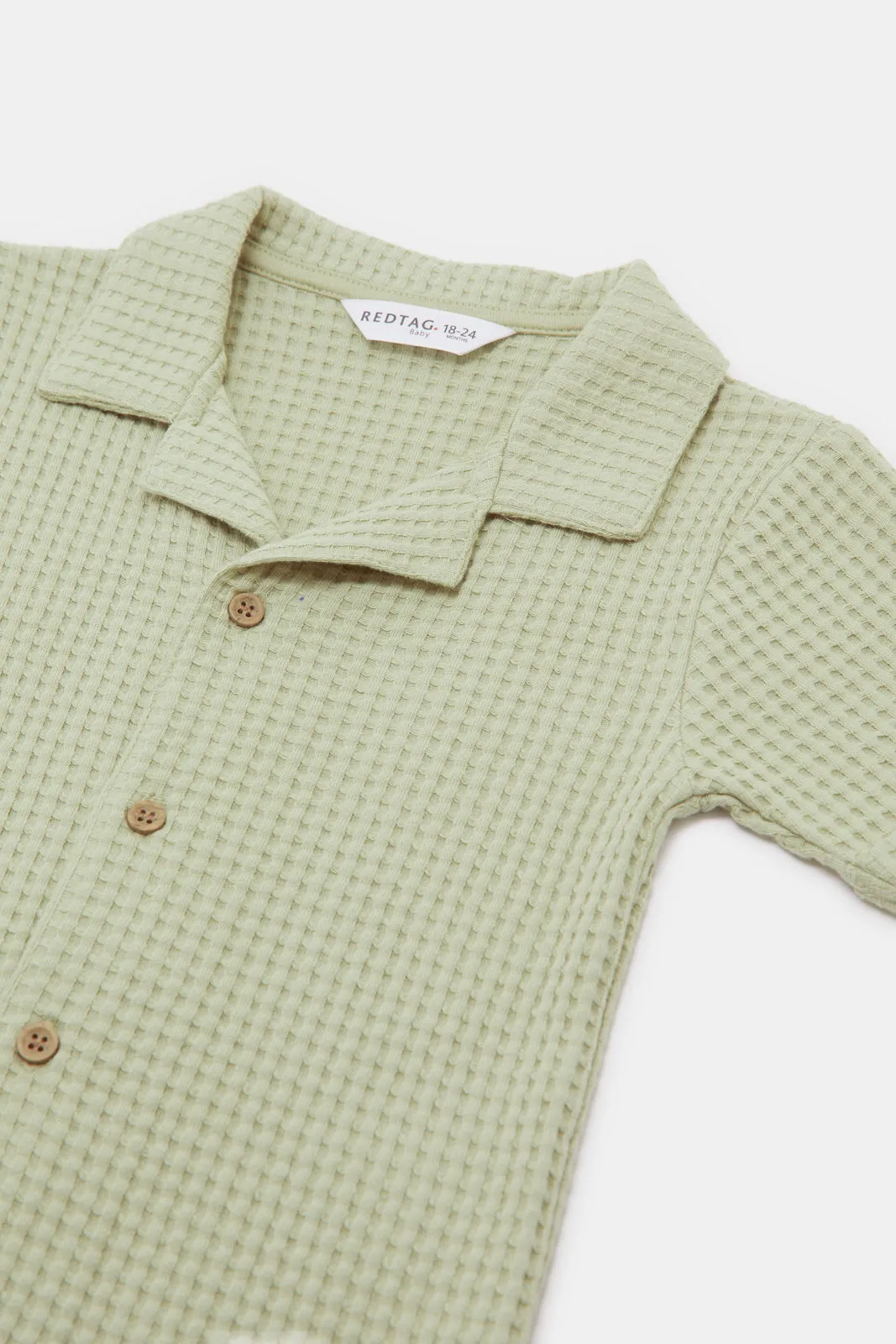 Infant Boys Green Waffle Shirt And Jogger Set (2 Piece)