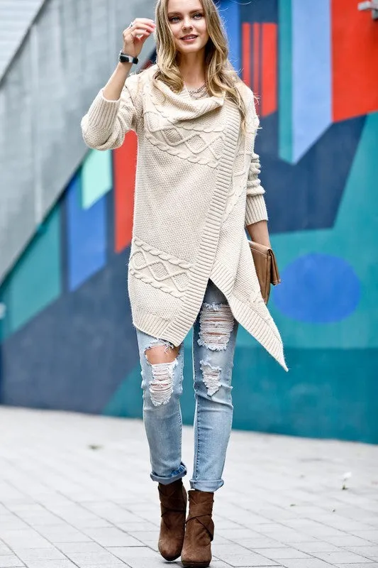 Ivory Cable Twist Sweater, Large