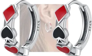 KEQ Poker Huggie Hoop Earrings 925 Sterling Silver Casual Casino Hearts and Spades Playing cards Simulate Cool Funny Earrings for Women