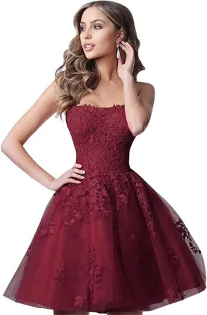 Lace Homecoming Dresses Short A Line Strapless Formal Cocktail Party Gowns