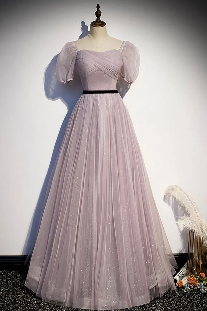 Luolandi A-Line Tulle Long Prom Dresses Simple Evening Dresses Floor Length