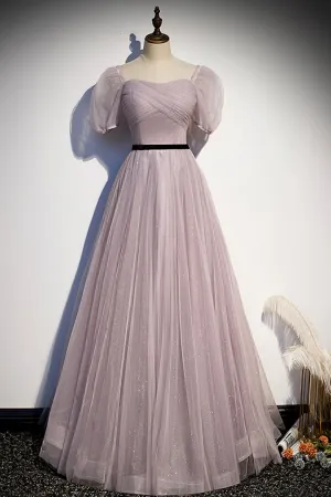 Luolandi A-Line Tulle Long Prom Dresses Simple Evening Dresses Floor Length