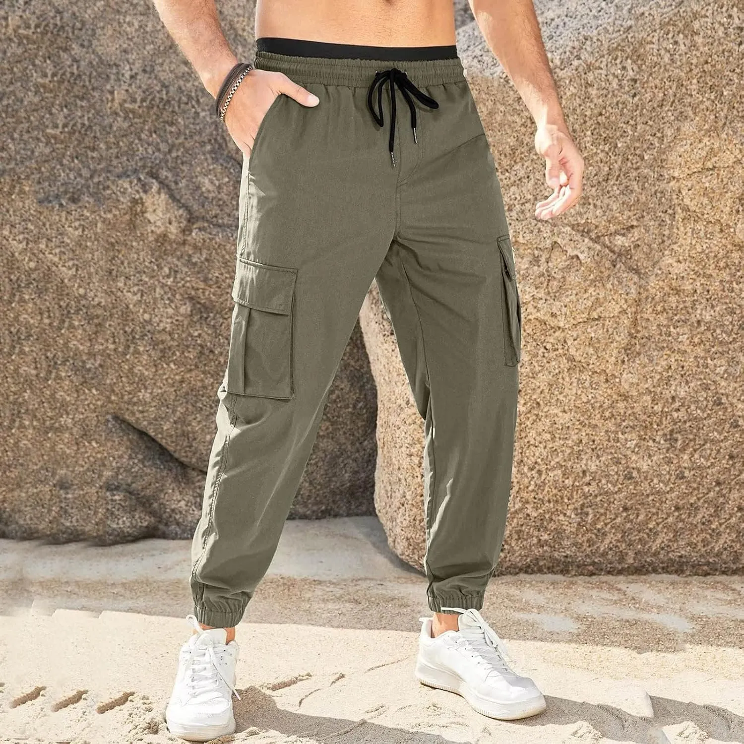 Mens Workout Cargo Sweatpants Cargo Pants Hiking Pant Workout Joggers Men's Reflective Cargo Pants Hiphop Punk Jogger