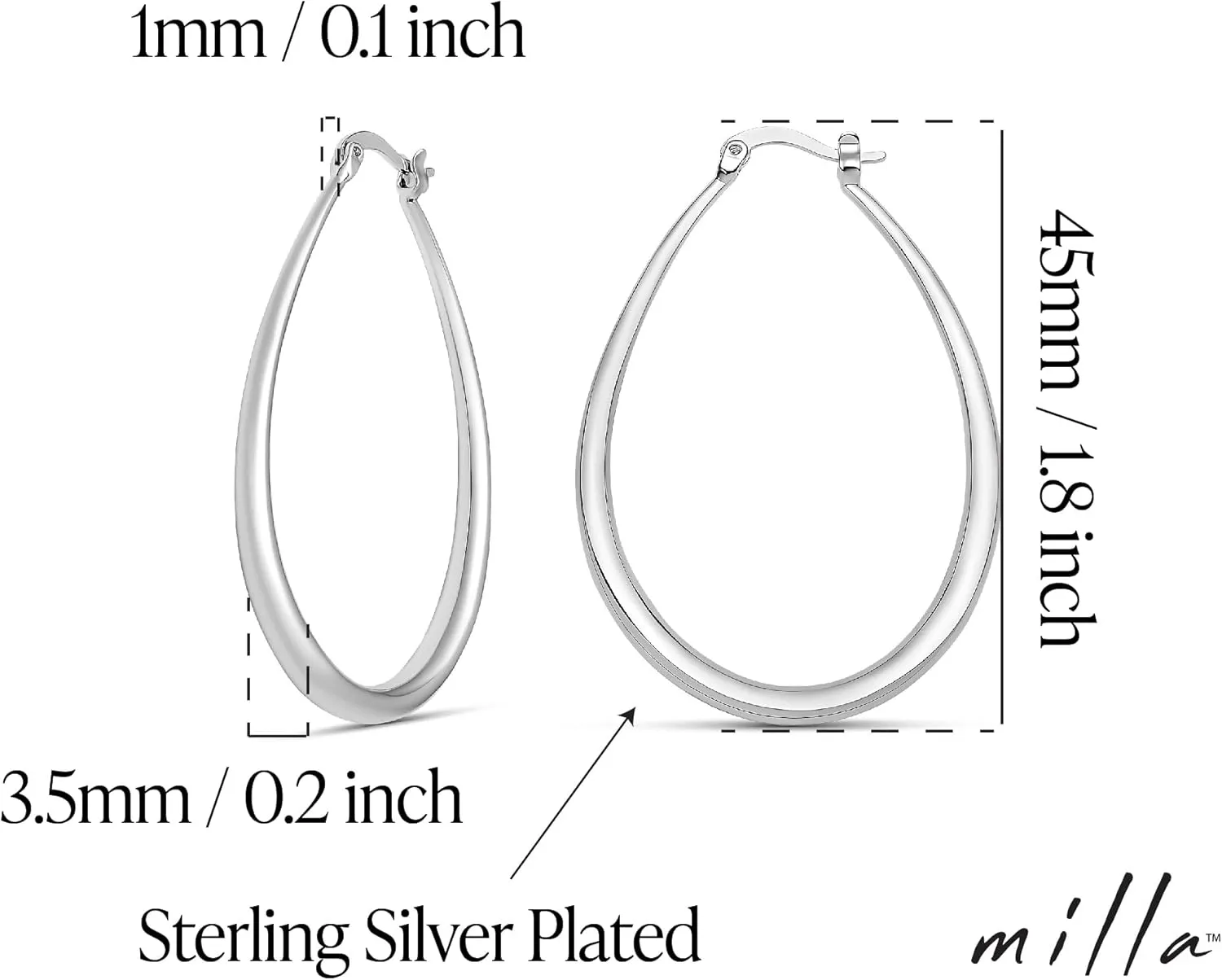 MILLA Oval Hoop Earrings - 14K Gold Plated, Rose Gold Plated and Sterling Silver Plated Hoop Earrings for Women - Hypoallergenic & Lightweight