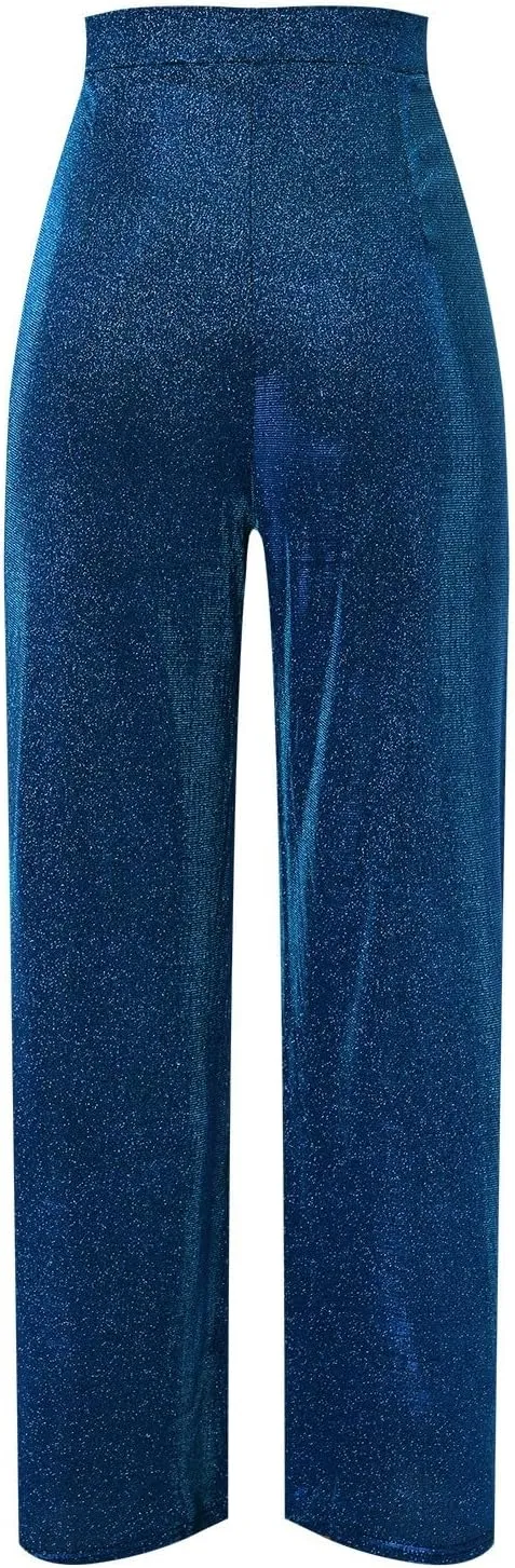 New Sequin Party Fashion Casual High Waist Women's Pants Retro Wide Leg Trousers Petite Pants for Women Work