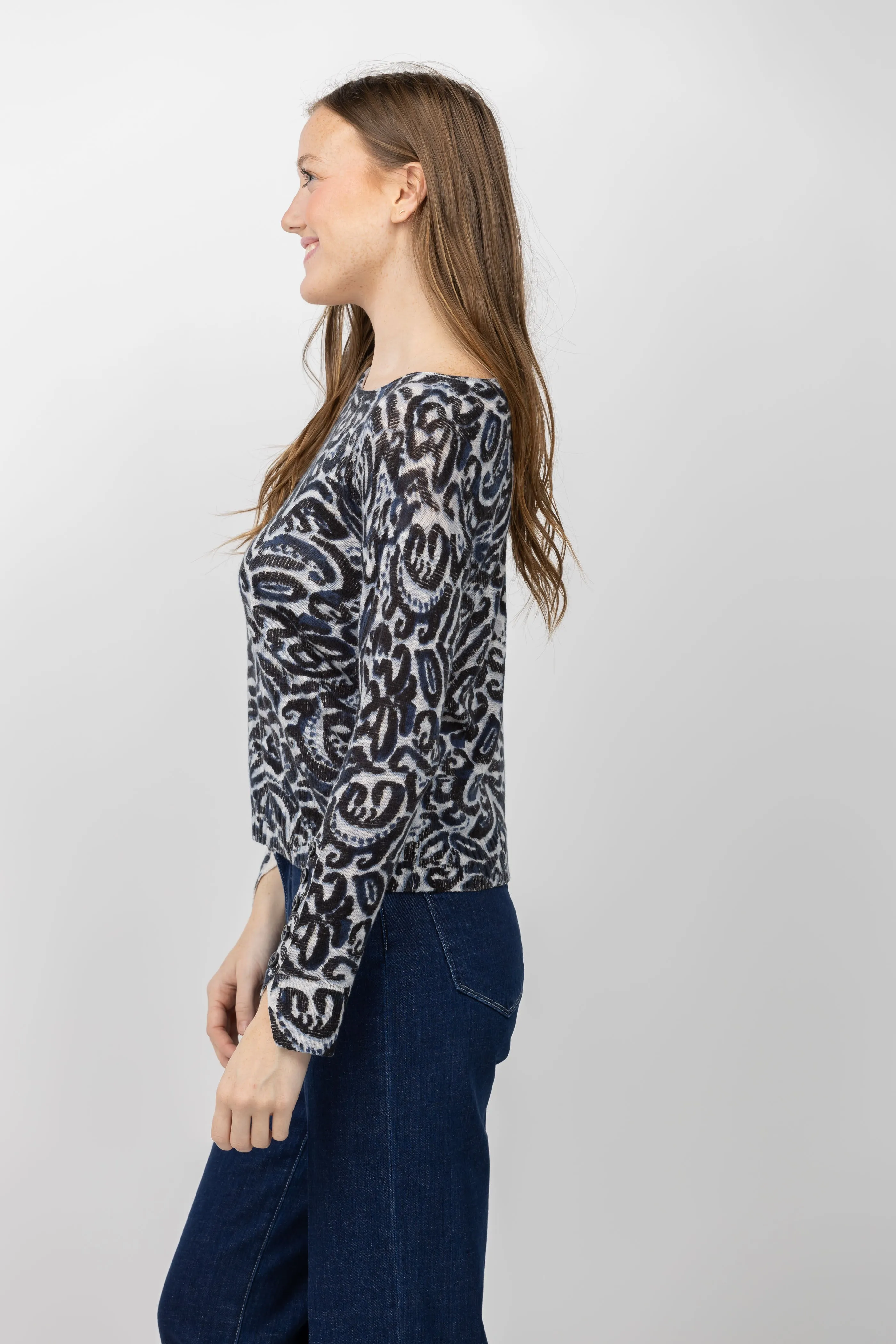 Nic   Zoe Paisley Sweater in Indigo Multi