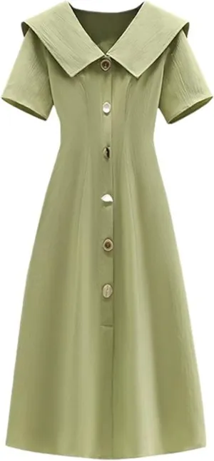 Plus Size Summer French Waist-Defined A-Line Midi Dress