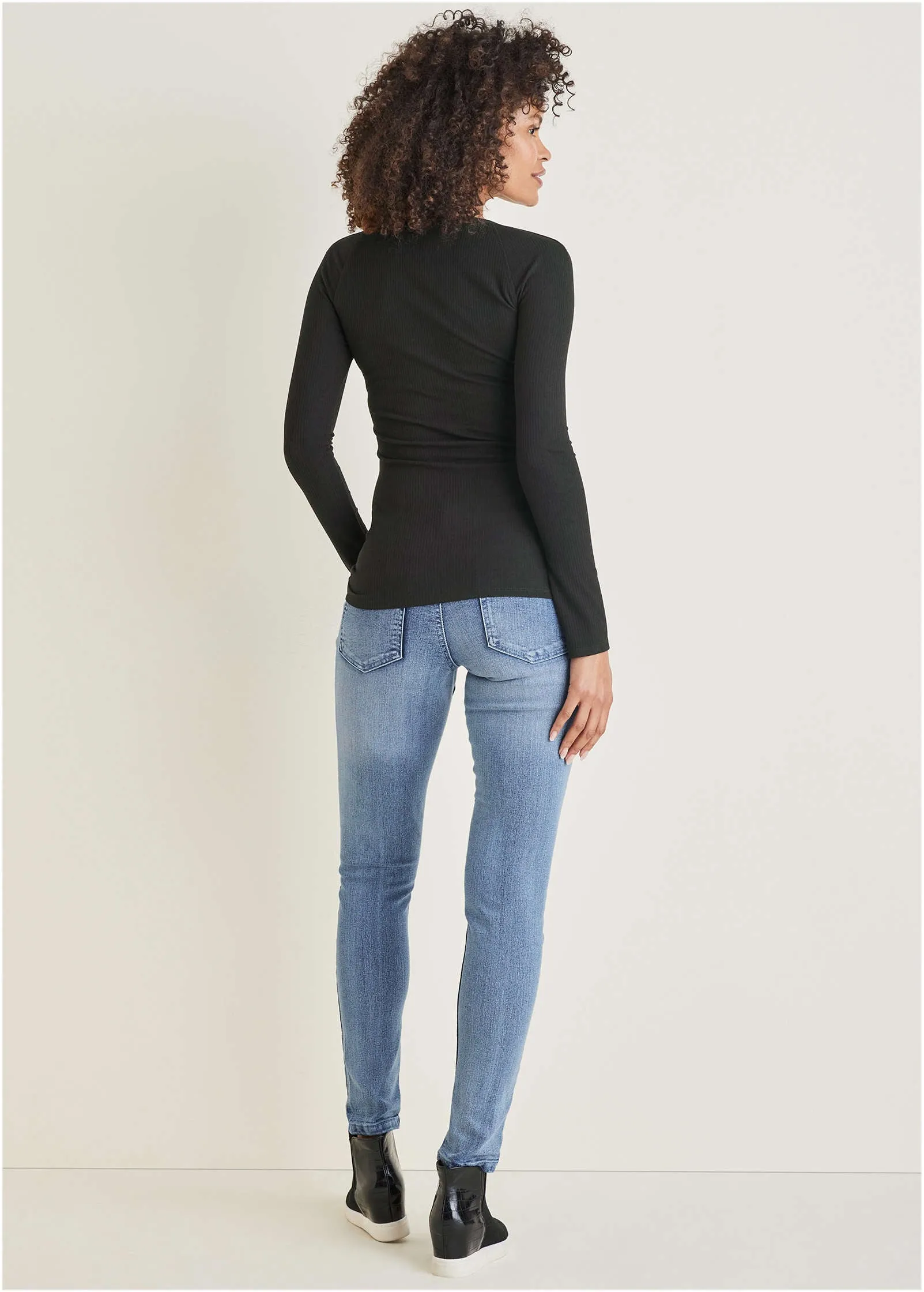 Ribbed Crew Neck Top - Black