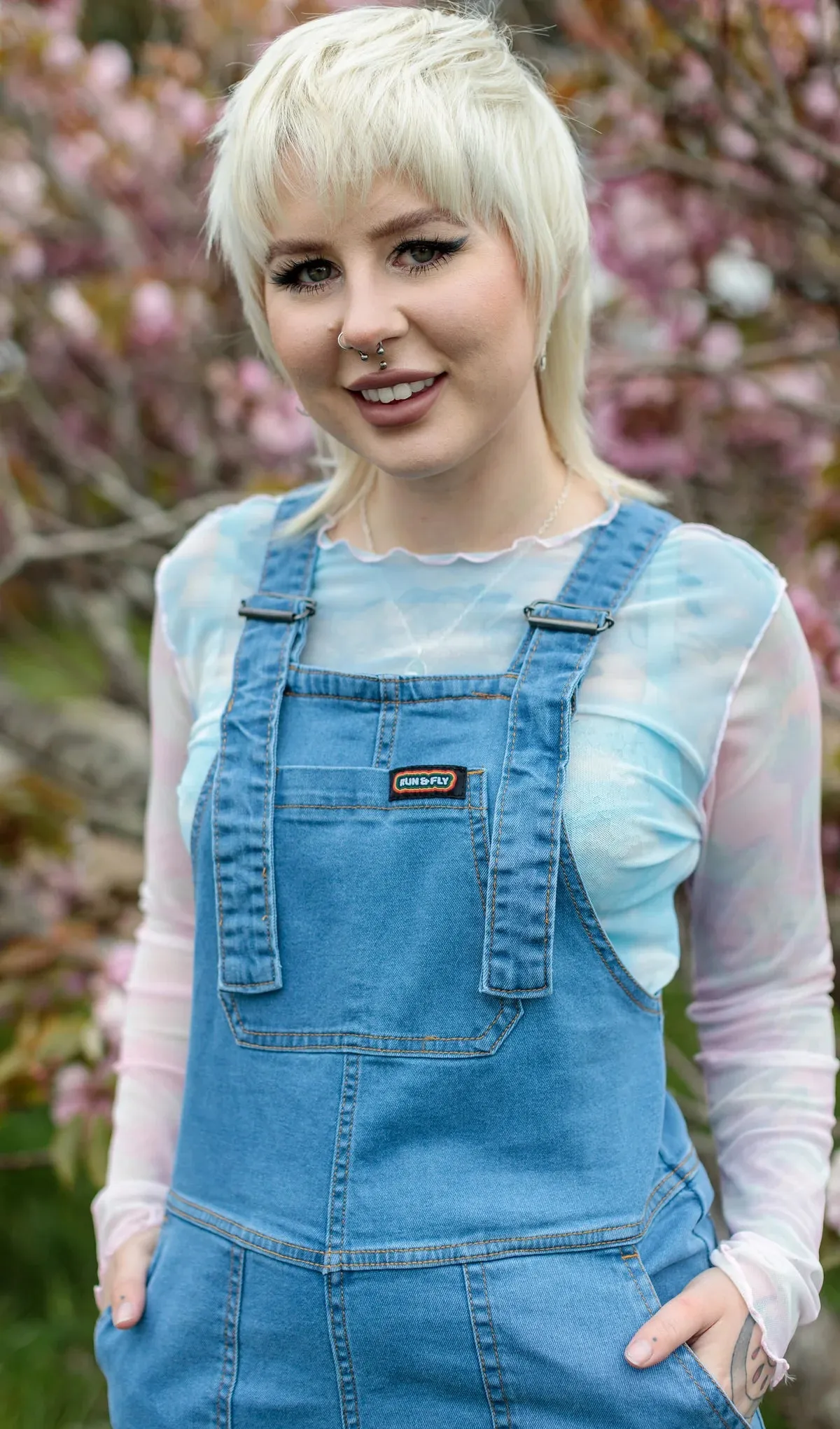 Run And Fly Blue Stone Wash Stretch Denim Dungarees