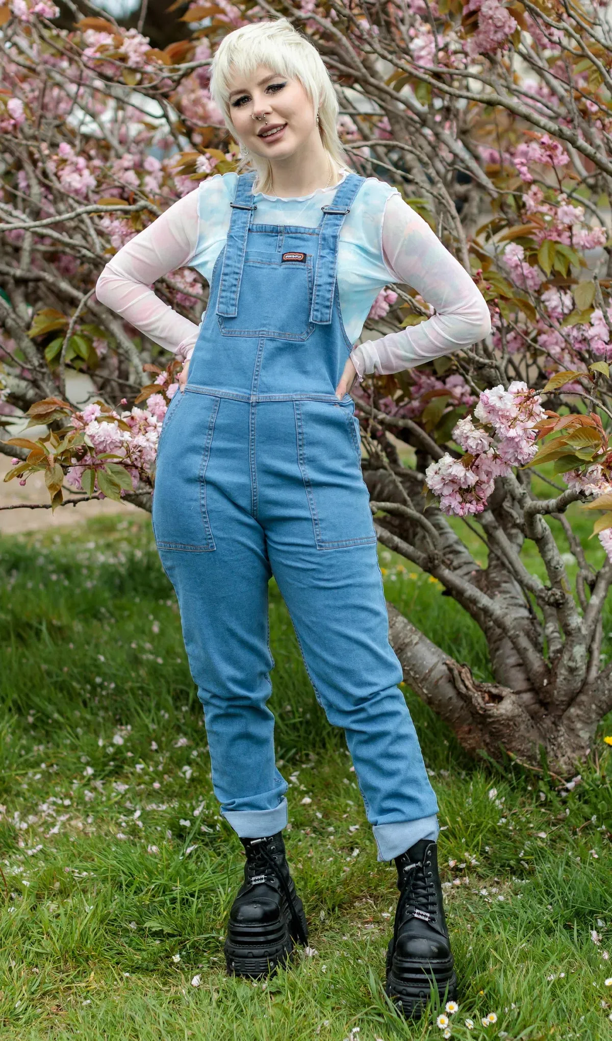 Run And Fly Blue Stone Wash Stretch Denim Dungarees