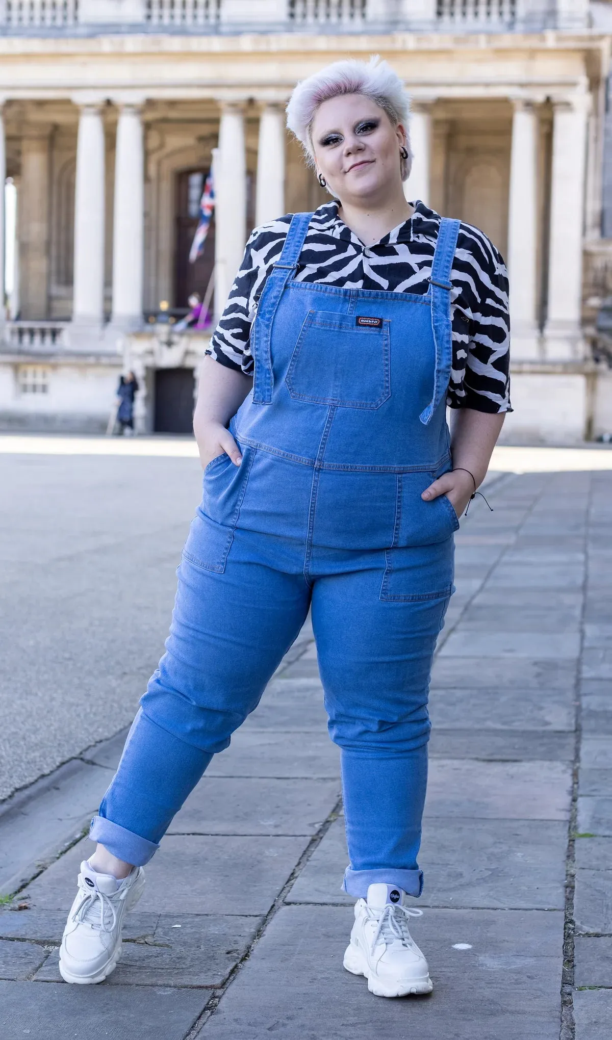 Run And Fly Blue Stone Wash Stretch Denim Dungarees