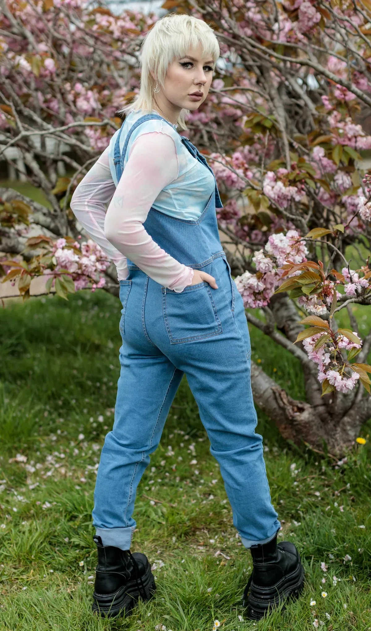 Run And Fly Blue Stone Wash Stretch Denim Dungarees