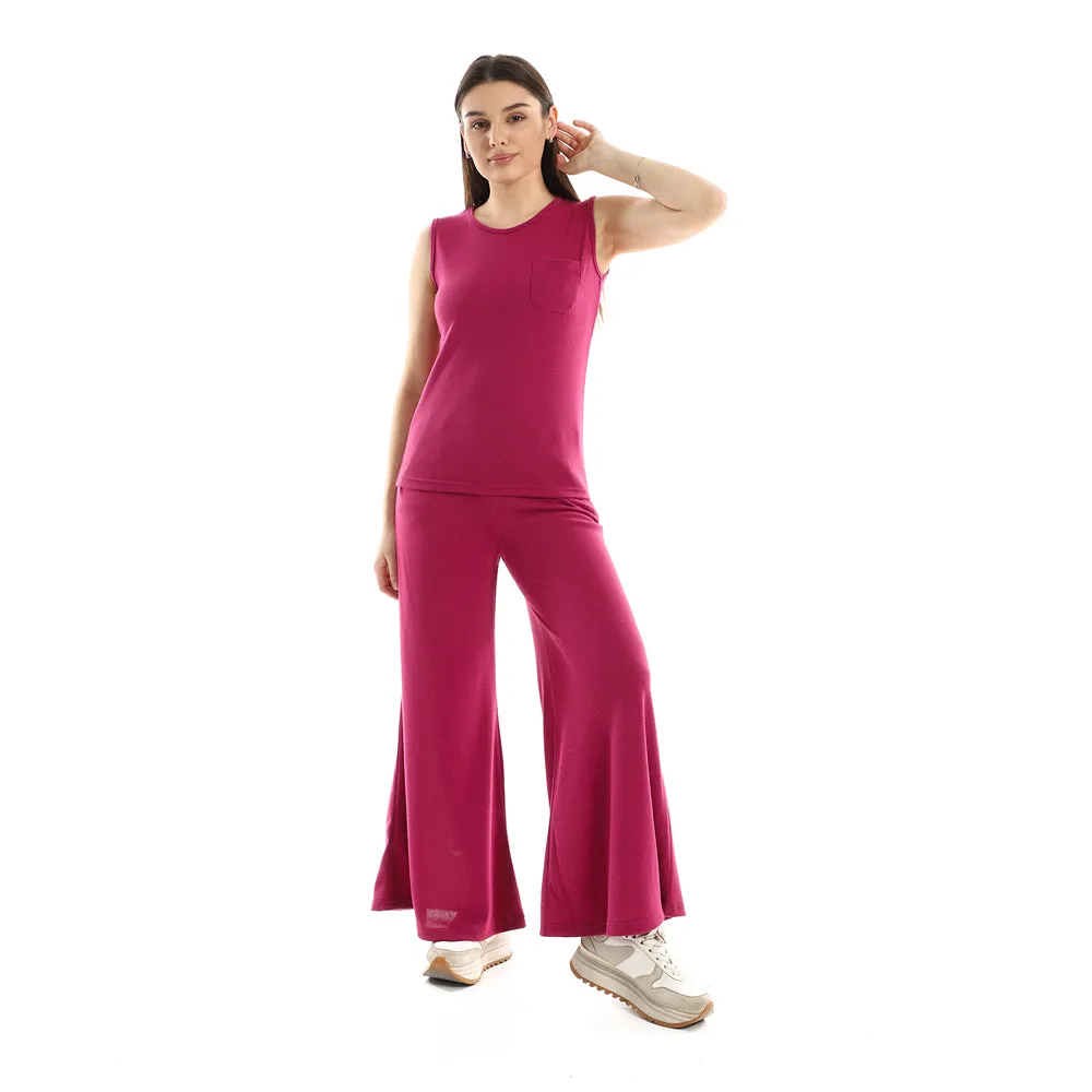 Side Pocket Tank Top With Flare Pants - Kady