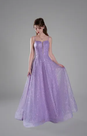 Spaghetti Straps Deep V-Neck Sequin A-Line Dresses