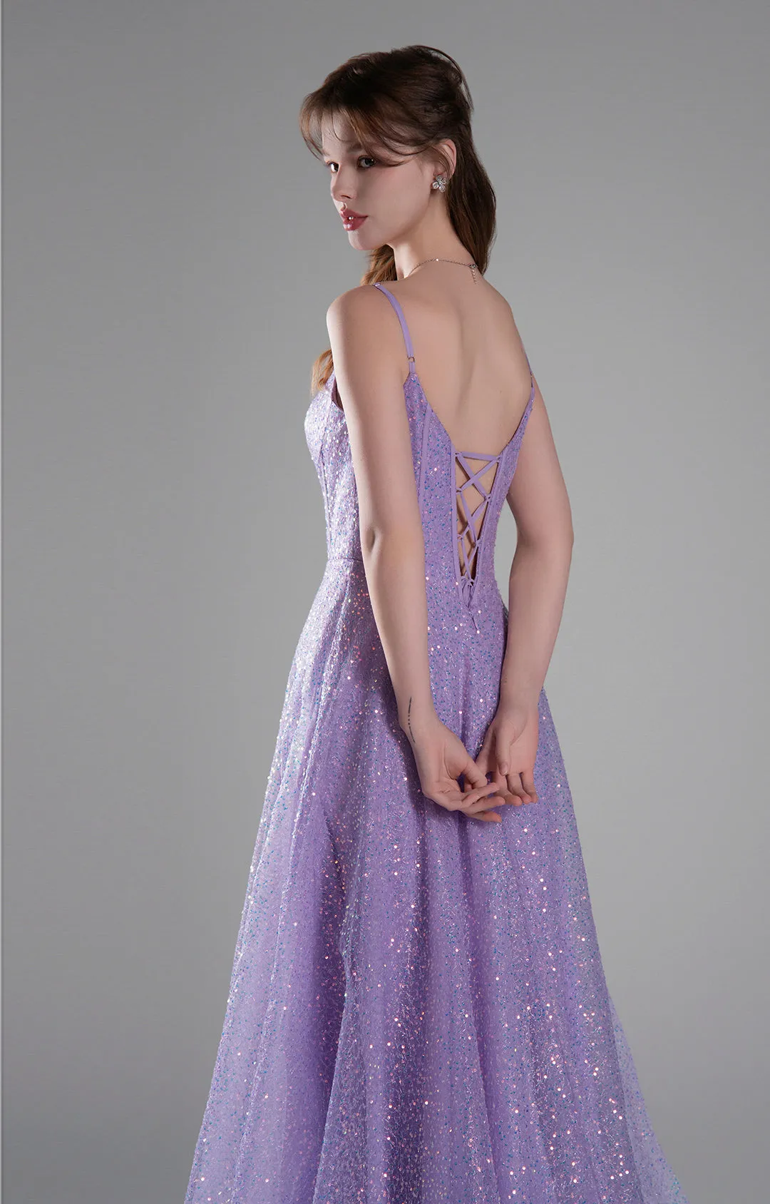 Spaghetti Straps Deep V-Neck Sequin A-Line Dresses