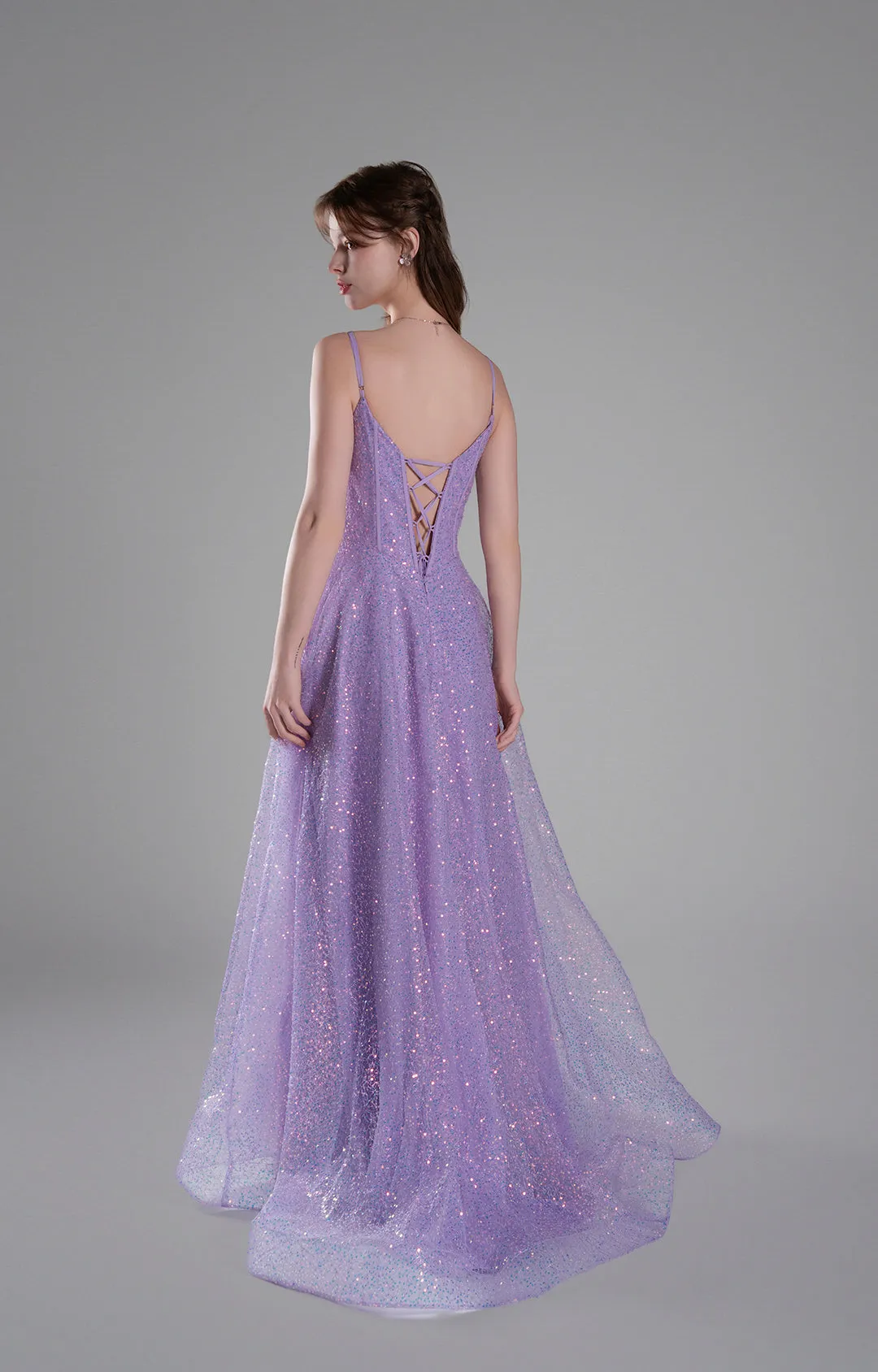 Spaghetti Straps Deep V-Neck Sequin A-Line Dresses