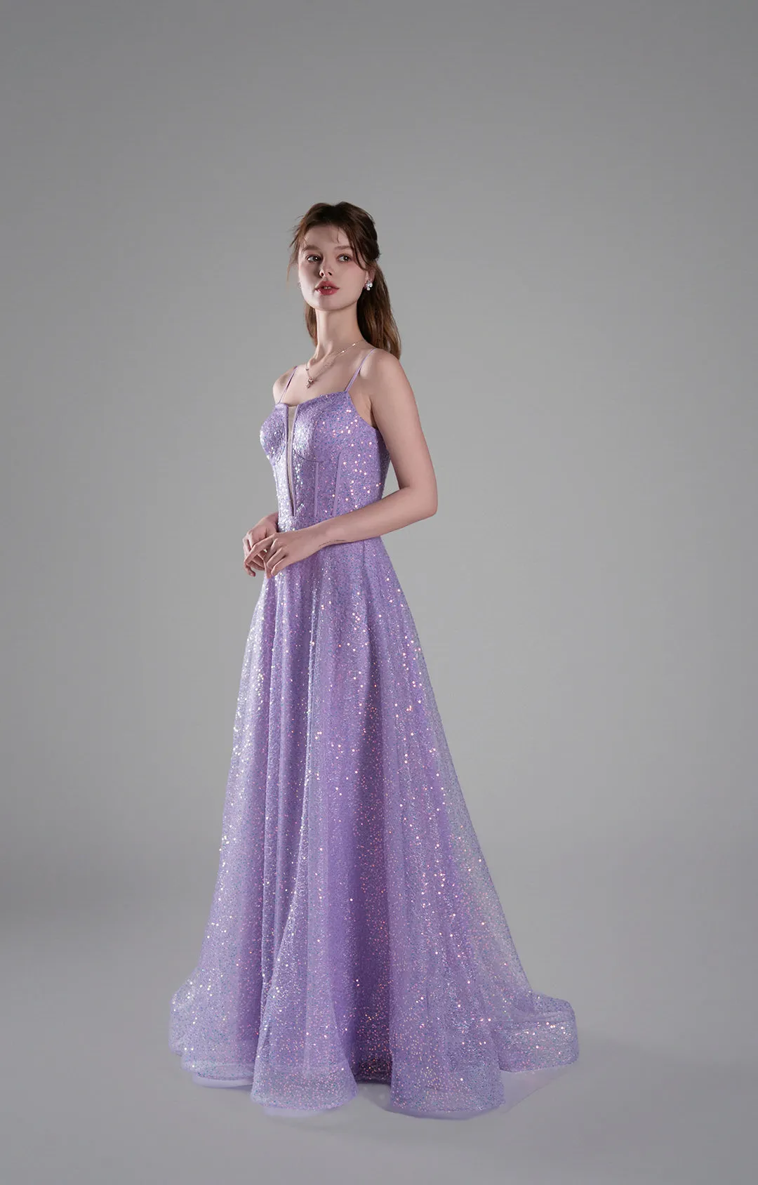 Spaghetti Straps Deep V-Neck Sequin A-Line Dresses