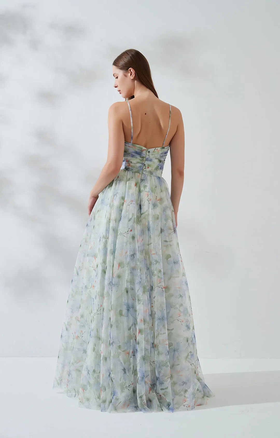 Spaghetti Straps Floor-length Sweep Train Back Zipper Chiffon Dress