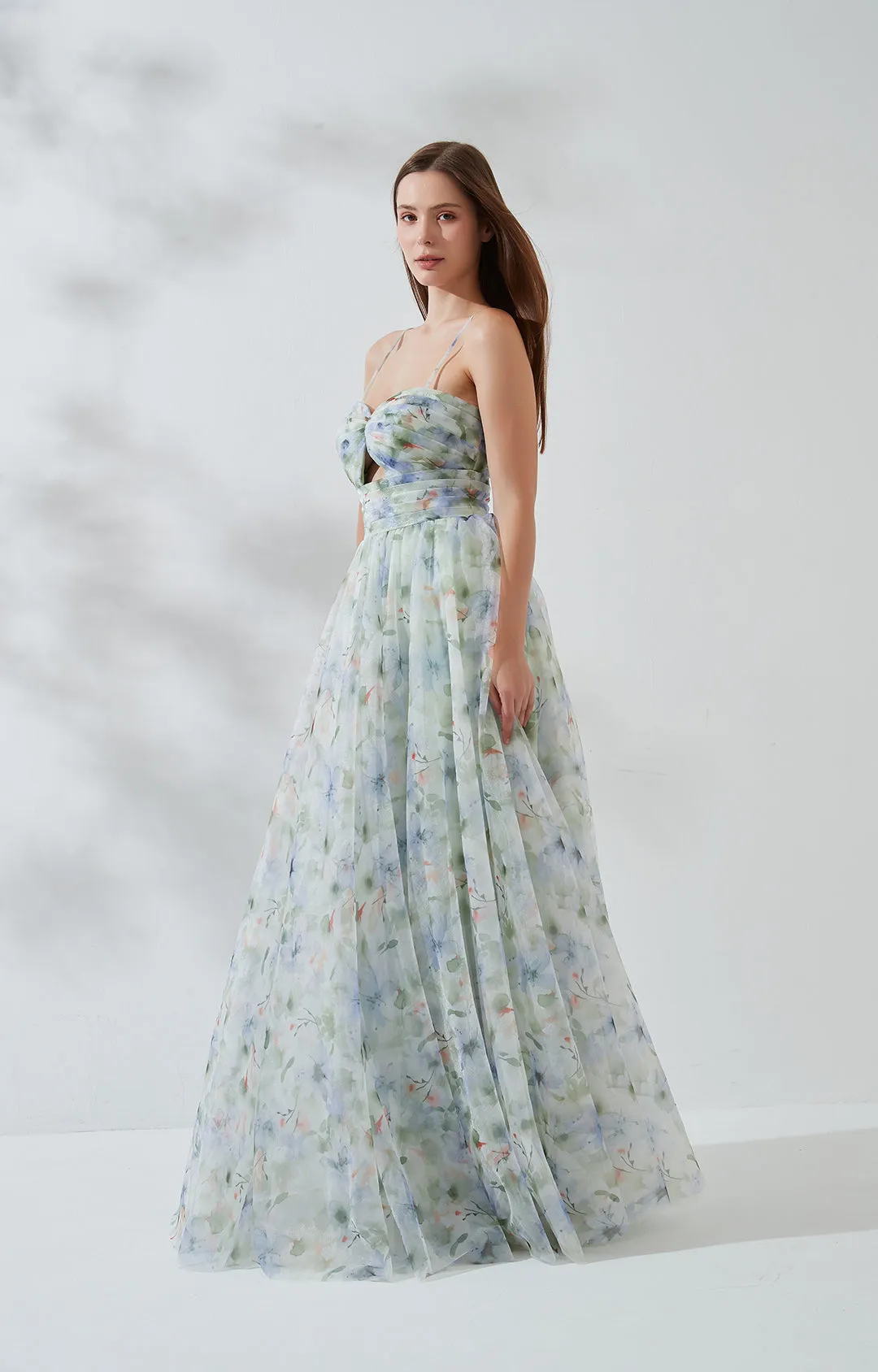 Spaghetti Straps Floor-length Sweep Train Back Zipper Chiffon Dress