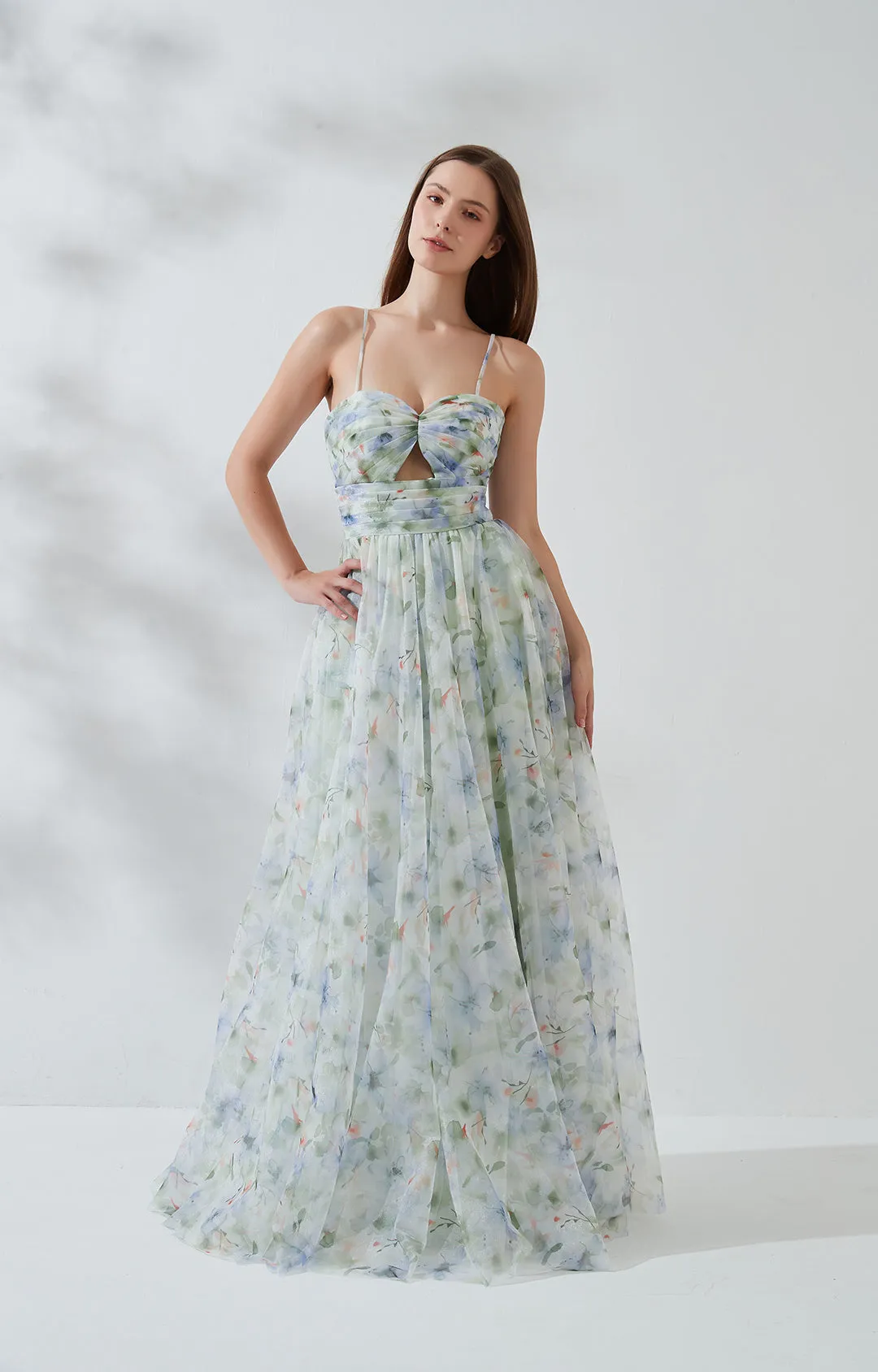 Spaghetti Straps Floor-length Sweep Train Back Zipper Chiffon Dress