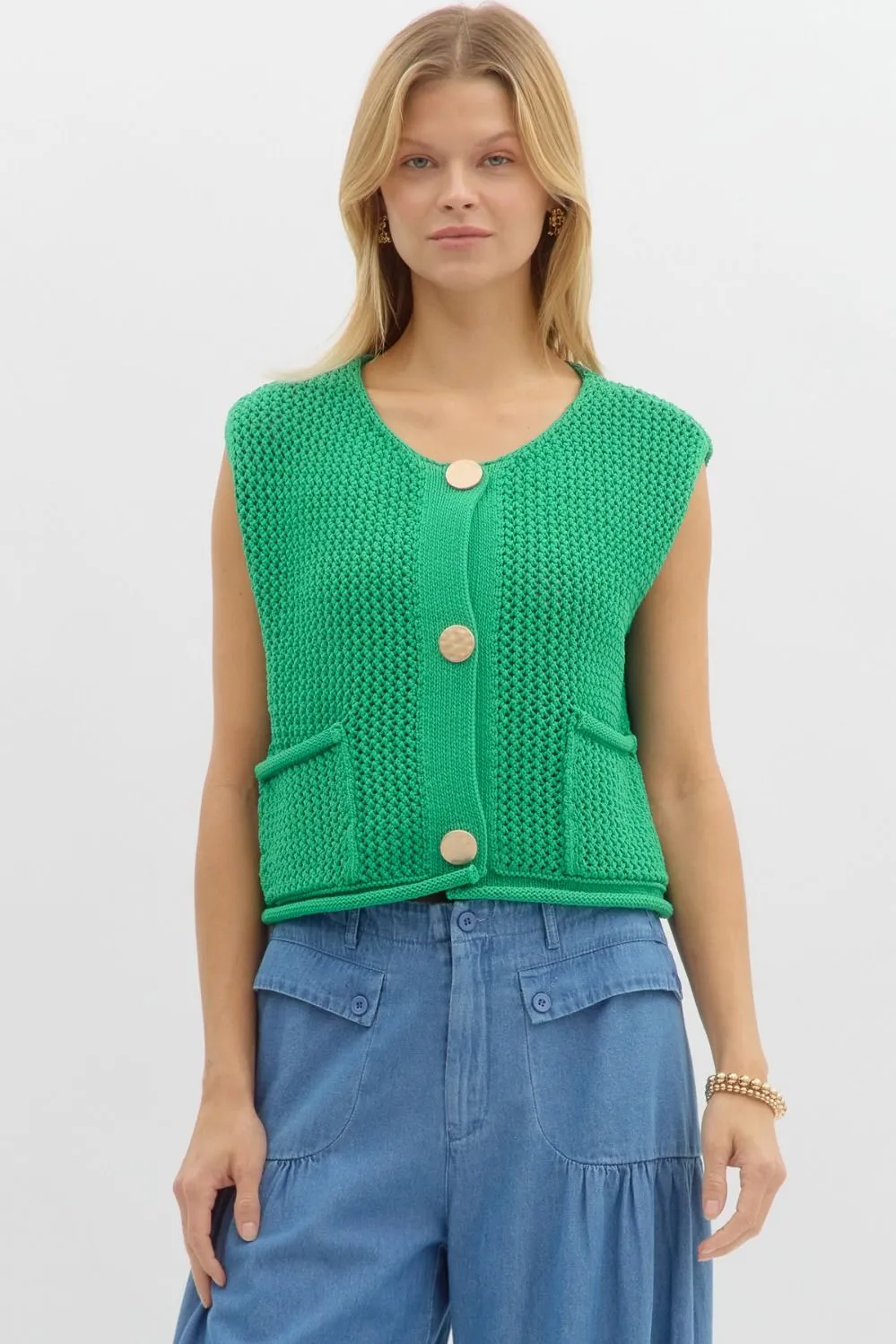 Sweater Knit Sleeveless Cropped Vest