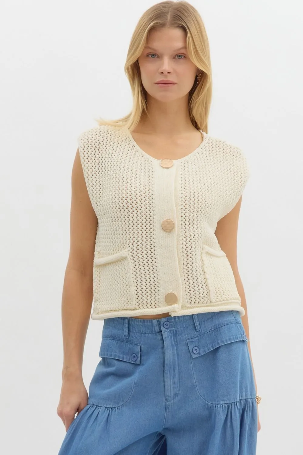 Sweater Knit Sleeveless Cropped Vest