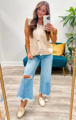 Textured Knit Buttoned Sweater Vest