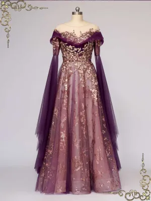 Unique Purple Gold Medieval Wedding Dress ANNORA