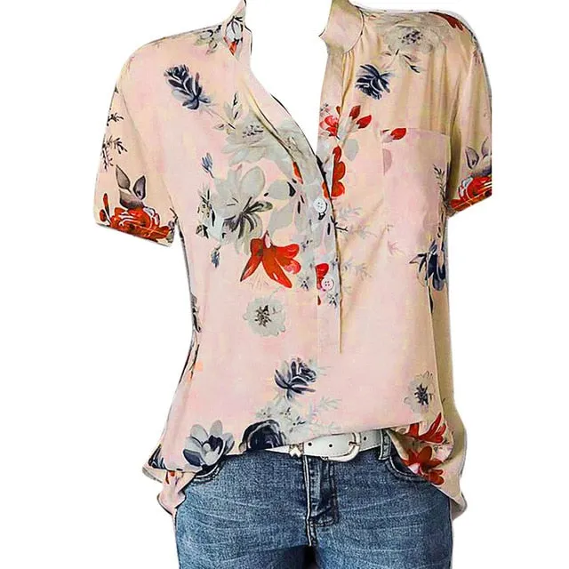 Women Printing Pocket Plus Size Blouse