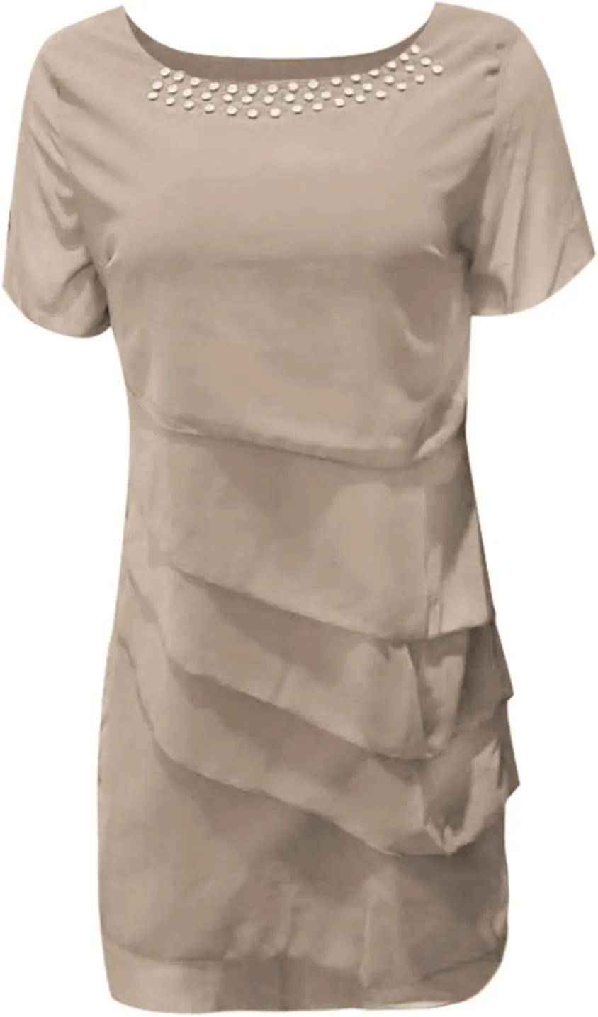 Womens 2025 Summer Casual Dresses Tiered Chiffon Pleated A Line Flowy Mini Dress Elegant Cocktail Party Outfits